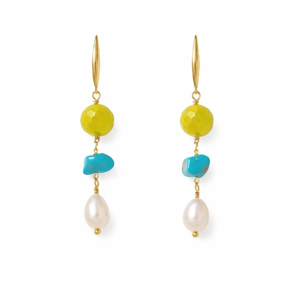 ⚜️ Elegant Gold and Turquoise Drop Earrings